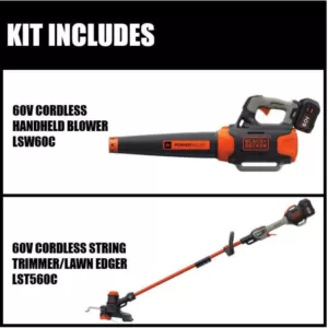 BLACK+DECKER 100 MPH 400 CFM 60V MAX Cordless Handheld Leaf Blower with Bonus 2-in-1 String Grass Trimmer/Lawn Edger Included