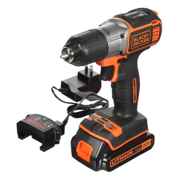 BLACK+DECKER 20-Volt MAX Lithium-Ion Cordless Drill/Driver with Autosense Technology with Battery 1.5Ah and Charger