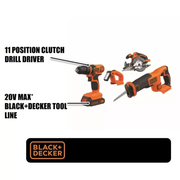 BLACK+DECKER 20-Volt MAX Lithium-Ion Cordless Combo Kit (4-Tool) with (2) Batteries 1.5Ah and Charger