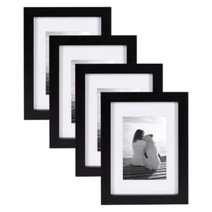 DesignOvation Gallery 5 in. x 7 in. Matted to 3.5 in. x 5 in. Black Picture Frame (Set of 4)