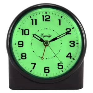 Equity by La Crosse Large 4.72 in. Black Analog Alarm Table Clock with Night Vision Technology