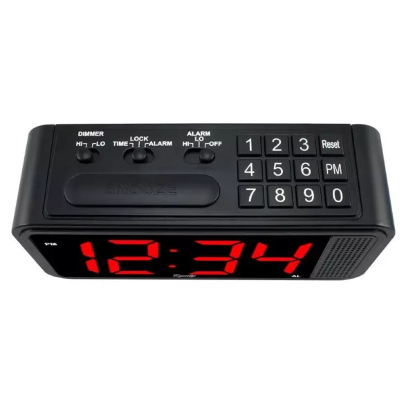 Equity by La Crosse Red 1.8 in. LED Quick Set Electric Alarm Table Clock with HI/LO Dimmer