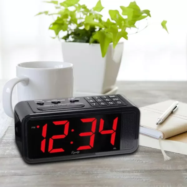 Equity by La Crosse Red 1.8 in. LED Quick Set Electric Alarm Table Clock with HI/LO Dimmer