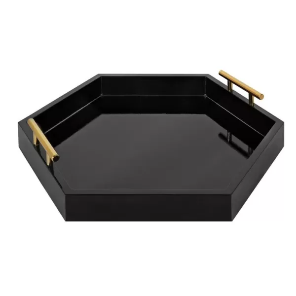 Kate and Laurel Lipton 18 in.x 18 in. Black/Gold Hexagon Decorative Tray