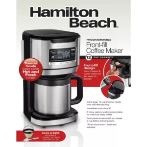 Hamilton Beach 12-Cup Black Programmable Front-Fill Coffee Maker with Thermal Carafe