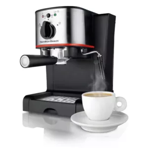 Hamilton Beach 2-Cup Stainless Steel Automatic Espresso Machine with Milk Frother