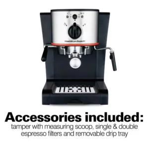 Hamilton Beach 2-Cup Stainless Steel Automatic Espresso Machine with Milk Frother