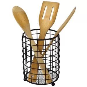 Home Basics Black Grid Free-Standing Cutlery Holder with Mesh Bottom