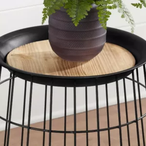 Home Decorators Collection Round Black Metal Decorative Basket with Wood Lid (Set of 2)