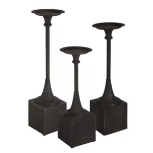 Kate and Laurel Bedrick Black Wood Candle Holder (Set of 3)