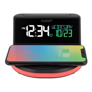 La Crosse Technology Wireless Charging Alarm Clock with Glowing light base