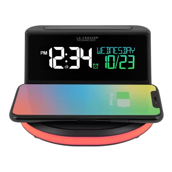 La Crosse Technology Wireless Charging Alarm Clock with Glowing light base