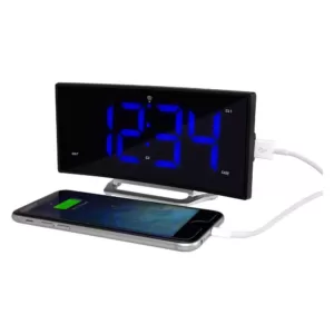 La Crosse Technology 1.8 in. Curved Blue LED Atomic Dual Alarm Clock