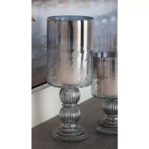 LITTON LANE 16 in. Smoked Black Cylindrical Glass Baluster Candle Holder