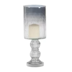 LITTON LANE 16 in. Smoked Black Cylindrical Glass Baluster Candle Holder