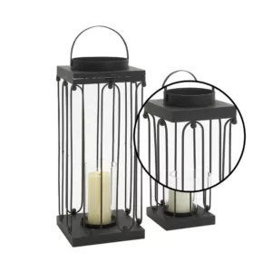 LITTON LANE Black Tin and Clear Glass Lantern Candle Holder (Set of 2)