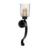 LITTON LANE 27 in. Wrought Iron Candle Sconce with Glass Hurricane Holder