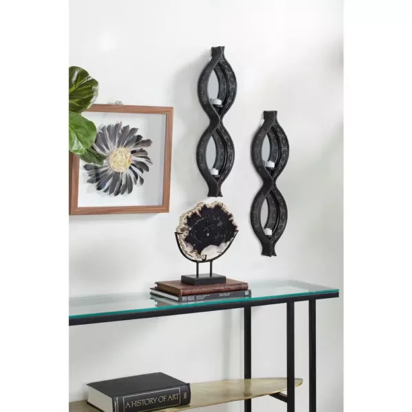 LITTON LANE Eclectic Figure Eight Black Mesh Metal Wall Sconces with Mirrors, Set of 2