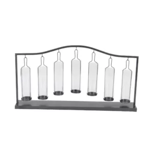 LITTON LANE 19 in. Metallic Black Iron and Clear Glass 7-Votive Candle Holder