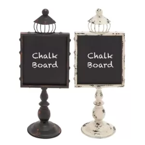 LITTON LANE 21 in. Rustic Wooden Chalkboards with White and Black Iron Stands (2-Pack)