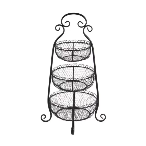 LITTON LANE New Traditional 3-Tier Iron Black Decorative Basket Tray