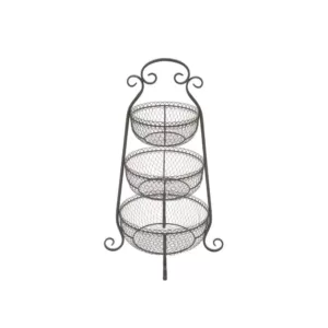 LITTON LANE New Traditional 3-Tier Iron Black Decorative Basket Tray