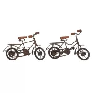 LITTON LANE 11 in. x 7 in. Oak Brown Mango Wood and Black Iron Vintage Roadster Bicycle Model Decors (Set of 2)