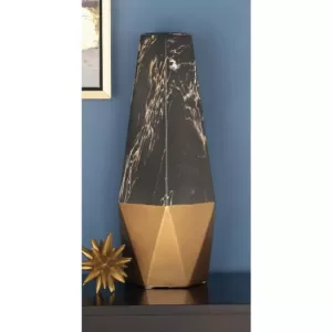 LITTON LANE 18 in. x 7 in. Ceramic Black and Gold Vase