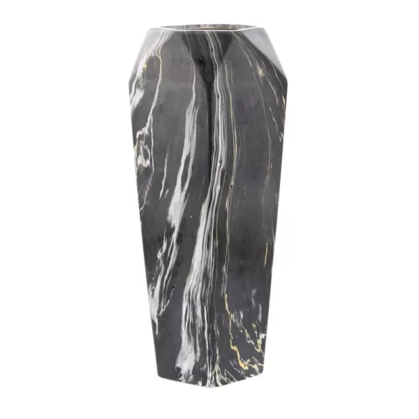 LITTON LANE 14 in. Black and White Marble Paneled Decorative Vase