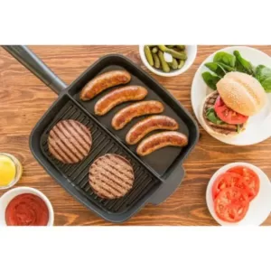 MasterPan Sectional Series 11 in. Cast Aluminum Nonstick Grill Pan in Black with Split Section