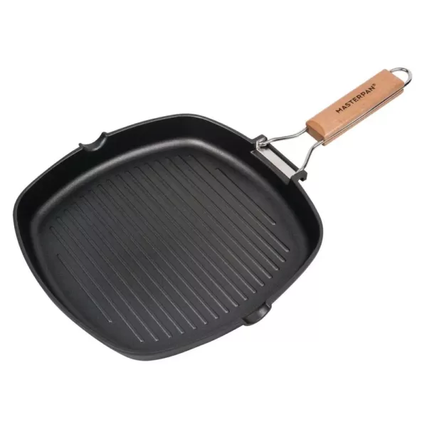 MasterPan 11 in. Cast Aluminum Nonstick Grill Pan in Black with Pour Spout