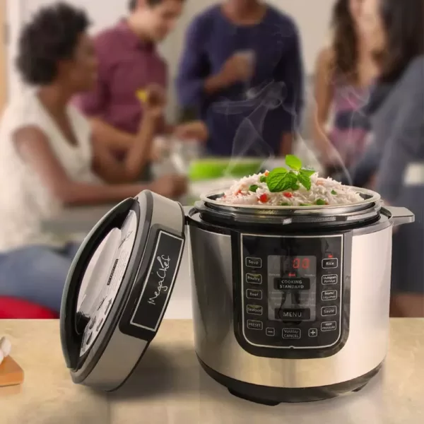 MegaChef 6 Qt. Black Electric Pressure Cooker with Built-In Timer