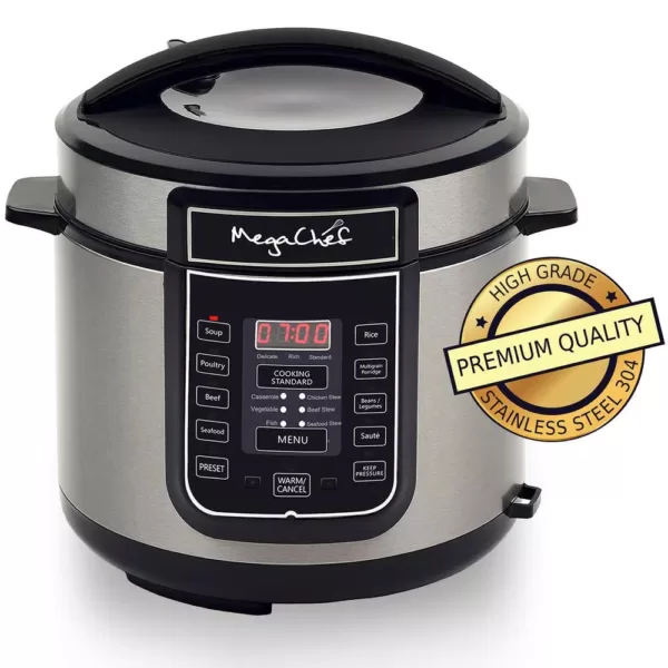 MegaChef 6 Qt. Black Electric Pressure Cooker with Built-In Timer