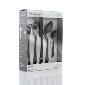 MegaChef Gibbous 20-Piece Black Stainless Steel Flatware Set (Service for 4)