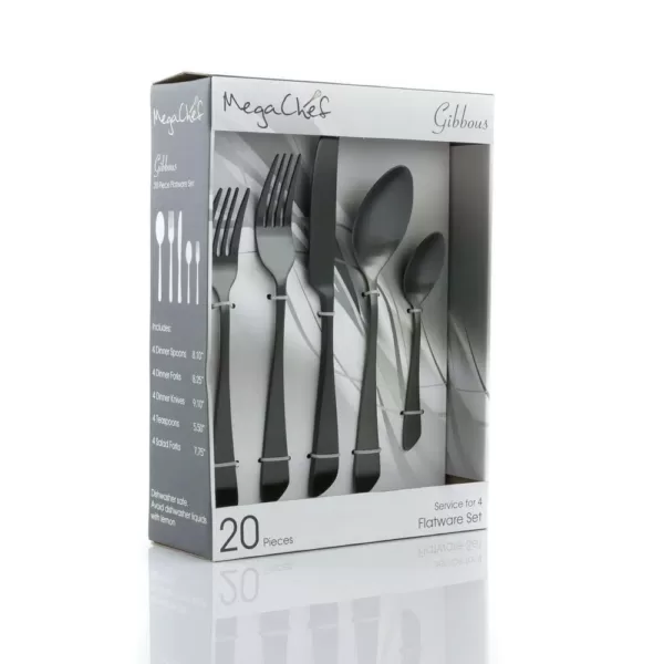 MegaChef Gibbous 20-Piece Black Stainless Steel Flatware Set (Service for 4)