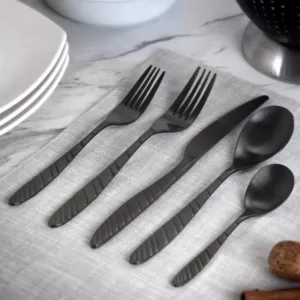 MegaChef La Vague 20-Piece Matte Black Stainless Steel Flatware Set (Service for 4)