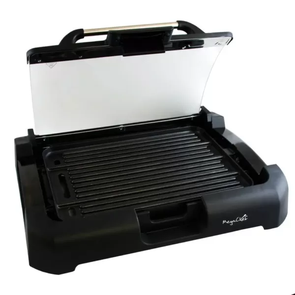 MegaChef 165 sq. in. Black Reversible Indoor Grill and Griddle with Removable Lid