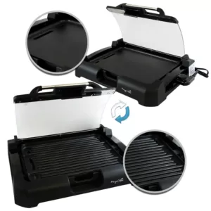 MegaChef 165 sq. in. Black Reversible Indoor Grill and Griddle with Removable Lid