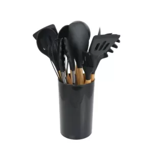 MegaChef Black Silicone and Wood Cooking Utensils (Set of 12)