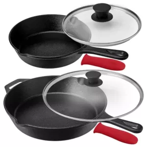 MegaChef Pre-Seasoned 6-Piece Cast Iron Skillet Set with Lids