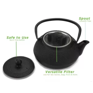 Mind Reader 1.25-Cup Black Single Serve Cast Iron Tetsubin Tea Pot with Infuser