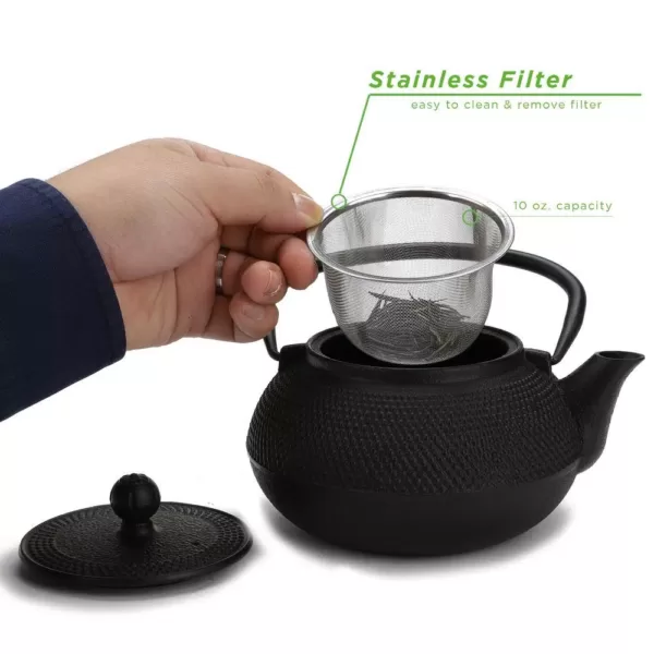 Mind Reader 1.25-Cup Black Single Serve Cast Iron Tetsubin Tea Pot with Infuser