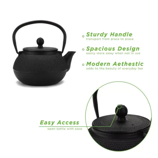 Mind Reader 3.75-Cup Black Japanese Style Cast Iron Tetsubin Tea Pot with Infuser