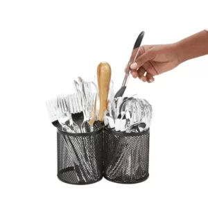 Mind Reader 3-Section Black Mesh Cutlery Caddy, Utensils Caddy, Cutlery Holder, Serve Ware Holder, Flatware Organizer