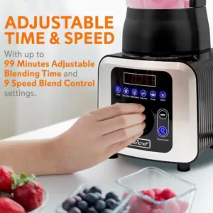 NutriChef 59 oz. 9-Speed Black Digital Countertop Blender with Heat, Adjustable Time/Temperature/Speed Settings