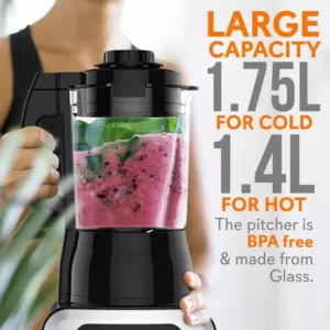 NutriChef 59 oz. 9-Speed Black Digital Countertop Blender with Heat, Adjustable Time/Temperature/Speed Settings