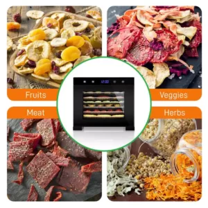 NutriChef 6-Tray Black 600 Watt Premium Food Dehydrator Machine with Digital Timer and Temperature Control