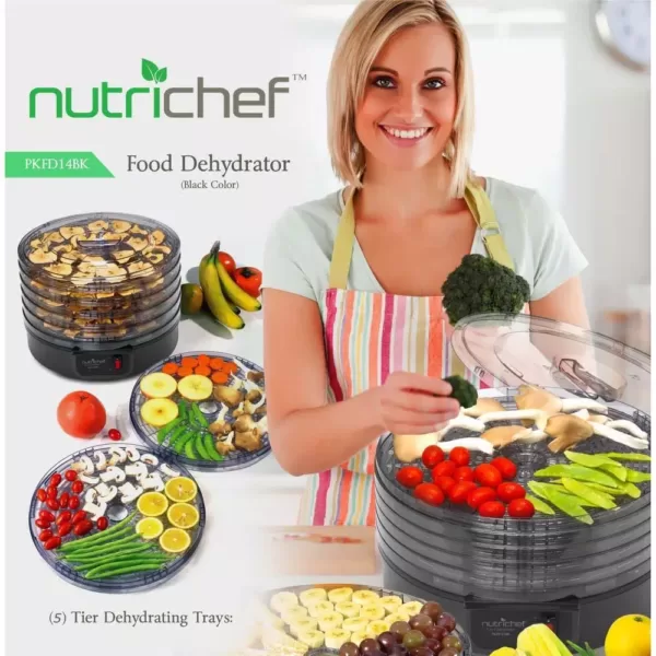 NutriChef 5-Tray Black Electric Countertop Food Dehydrator Food Preserver