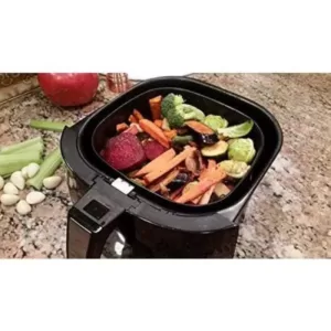 Ovente 3.2 Qt. Black Air Fryer Grill Pan and Non-Stick Frying Basket Auto Shut-Off 6 Cooking Presets Touch Sensor