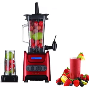 Ovente 13.5 oz. 1000-Watt Red Robust Professional Blender with BPA Free, Blender Jar Travel Mug and Tamper